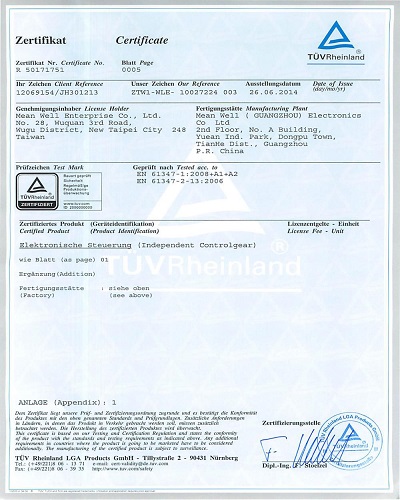 Chứng nhận TUV Rheinland - Đèn Led POTECH - Công Ty TNHH Công Nghệ Năng Lượng POTECH
